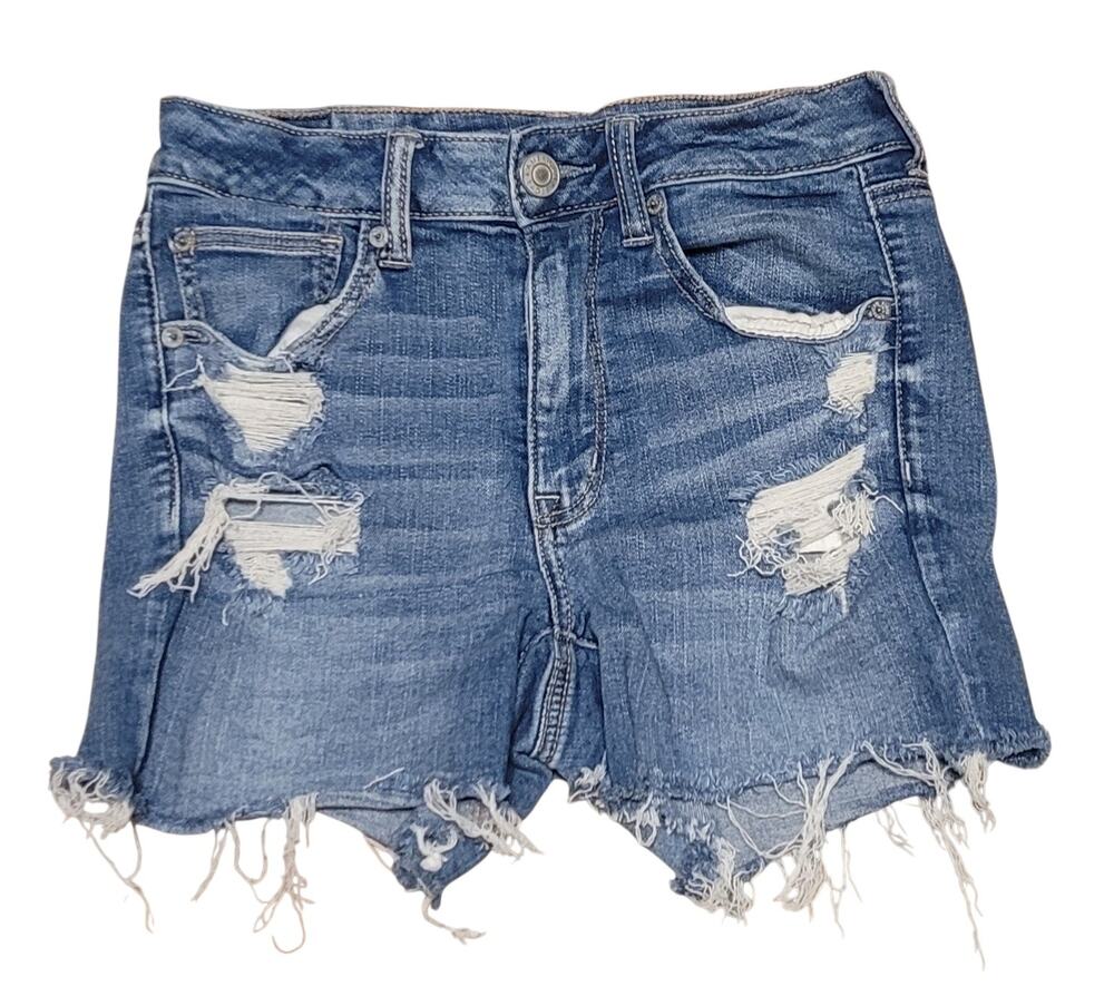 American Eagle Next Level Stretch Hi-Rise Shortie Denim Shorts Distressed Size 6